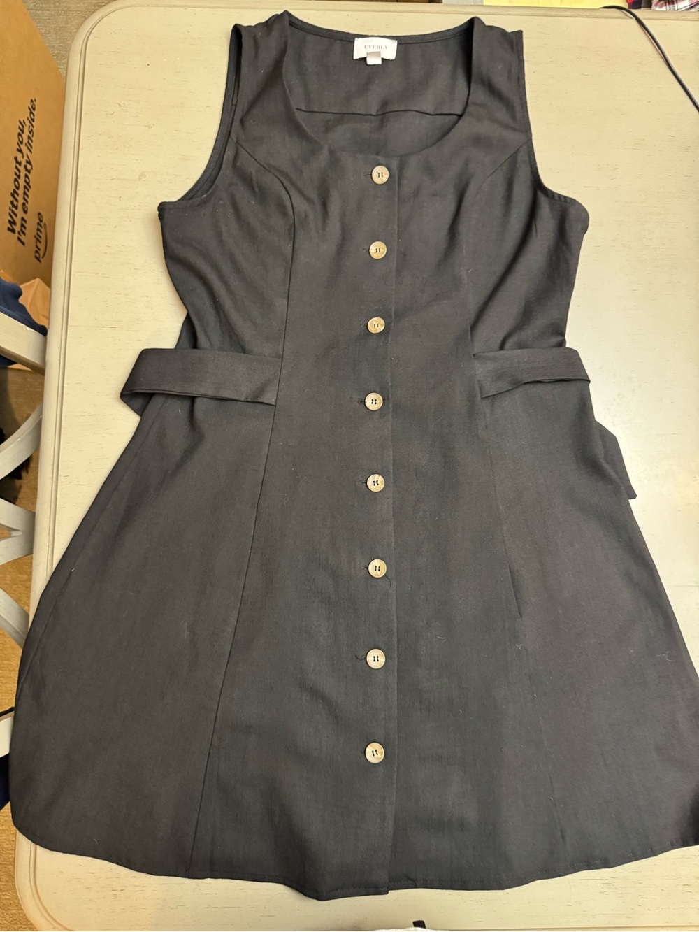 Everly Black Sleeveless Button-Front A-Line Dress Size Large EUC